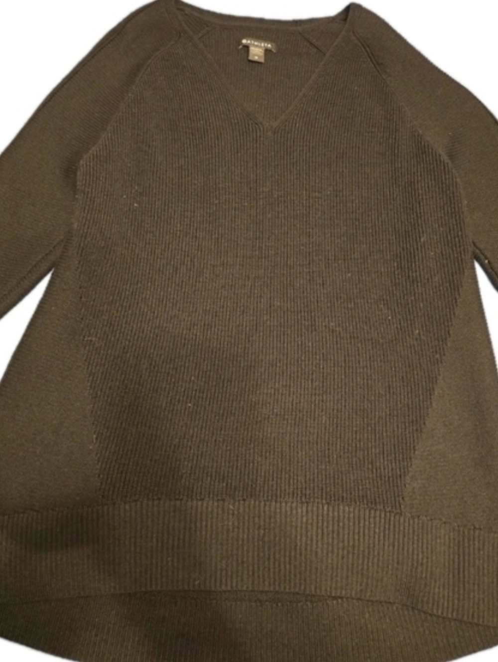 Athleta Black Rib Knit V‑Neck Sweater Women’s Medium Long Sleeve Pullover
